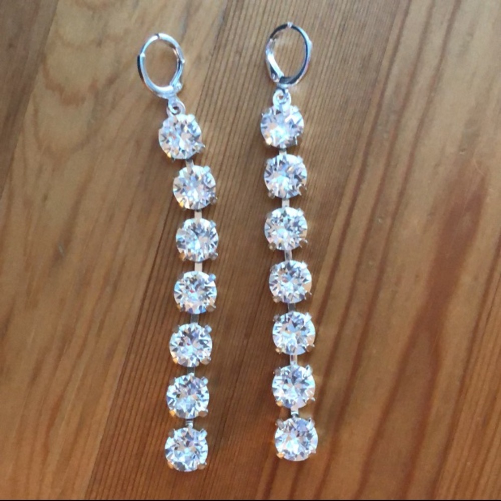 Stunning Silver Crystal Drop Statement Earrings - Picture 3 of 15